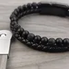 Bracelets porte-bonheur pierre naturelle perlée pour hommes en acier inoxydable aimant lave perles d'oeil de tigre en cuir bijoux Homme accessoires