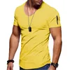 Hommes t-shirts été T-shirt hommes à manches courtes col en v T-shirt Fitness musculation Streetwear fermeture éclair décontracté haut en coton surdimensionné