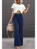 Calça feminina feminina feminino veludo corado de cor sólida Casual Casual Cintura alta calça de sino de calça de rua