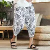 Shorts pour hommes Summer Casual Loose Hommes Hip Hop Pantalon Mâle Imprimer Vintage Fleurs Longueur de mollet Court Beach Mens Lin Vêtements 5XL