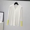 Malhas femininas Moda do verão Moda de retalhos de manga longa Mulheres clássicas V Botão de malha de malha do cardigan suéter coreano Femme Jersey Luxury