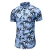 Mäns avslappnade skjortor 2023 Sommarkläder plus asiatisk storlek M-7XL Fashion 9 Style Design Kort ärmskjorta Mäntryck Hawaii Beach Blus