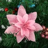 クリスマスの装飾13cmキラキラポインセチア花の花の花の装飾的なクリスマスツリーフラワー装飾品ウェディングパーティースプリングフェスティバルP15F