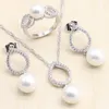 Ketting oorbellen set vrouwen 925 Sterling Silver Pearl White Ring Stud hanger voor feestjuwelencadeaus