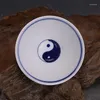 Xícaras pires jingdezhen azul e branco pintado à mão Taiji bague