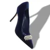 우아한 브랜드 Bottara Sandals 가죽 스웨이드 가죽 뾰족한 발가락 수정 버클 하이힐 신발 여름 여자 쇼 섹시한 매력 EU35-43