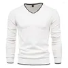 Herrtröjor Bomullsbullare V-ringning Herrtröja Solid färg långärmad Autumn Slim Men Casual Pull Clothing