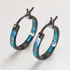 Hoop Earrings Charm Birthstone White Blue Opal For Women Vintage Fashion Black Gold Round Circle Female Wedding Jewelry