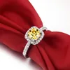 Anelli a grappolo Solid Platinum PT950 Ring Yellow Cushion 1CT Diamond Engagement D Color VVS1 Clarity Statement Colorful Finger Jewelry