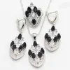 Ensemble de collier et boucles d'oreilles en pierre blanche et noire, en argent 925, pour femmes, mariage de quatre bagues pendantes, Bracelet, boîte à bijoux