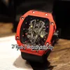 ZY Latest zfm27-03 Mens Watch M8215 Automatic Movement Red NTPT Carbon Fiber Case Skeleton Dial Red Nylon Leather Strap 2023 Super Edition eternity Watches