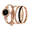 Watch Women Women 4 PCS Set Rose Gold Diamond Bransoletka Bransoletka Watch236J