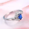 Bulk 3 Pcs lot Women Holiday Gift Jewelry Unique Blue Crystal Cubic Zirconia Gems 925 Sterling Silver Plated Wedding Party Ring Ne256j