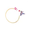 Bangle European And American Jewelry Fashion Hand-painted Enamel Glaze Three-dimensional Cute Hummingbird Pink Flowers Open Bracelet