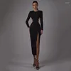 Sukienki swobodne Zoctuo Autumn Sexy Solid BodyCon Maxi Club strój dla kobiet 2023 Backless Back Bide Boke Sukienka Kobieta