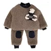 Kleidung Sets 2-6 Jahre Winter Mädchen Jungen Niedlichen Cartoon Bär Anzug Baby Kinder Kinder Dicke Warme Fleece Set 2 stücke