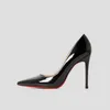 Sapatos de vestido Bomba de marca de luxo vermelho brilhante fundo pontiagudo preto salto alto fino 12cm casamento sexy 44 221231