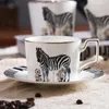 Tazze Piattini Da 250 Ml Luxury Zebra Style Ceramica Bone China Caffè Tè E Con Linea Gold