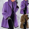 Femmes Trench Coats 2023 Femme Hiver Chaud Veste Manteau Simple Boucle Dames Solide Couleur À Capuche Tops Vêtements Pour Peluche Coupe-Vent Manteau