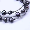 Link Bracelets 3 Layers Freshwater Pearl Bracelet Black Baroque 7-8mm Simple Fahion For Gifts