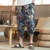 Shorts pour hommes Summer Casual Loose Hommes Hip Hop Pantalon Mâle Imprimer Vintage Fleurs Longueur de mollet Court Beach Mens Lin Vêtements 5XL