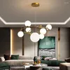 Supports de lampe Moderne Nordique Led Lustre Pendentif Anneau Rond Doré Pour Salon Cuisine Salle À Manger Chambre Boule De Verre Suspendu Lumière