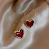 Boucles d'oreilles pendantes Vintage rouge émail coeur pendentif pour femmes accessoires à la mode doux bordeaux amour or couleur boucle d'oreille bijoux