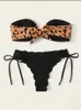 Mulheres Swimwear Praia Biquíni Mulher Sexy Front Lace Up Tie Strapless Leopard Swimsuit Feminino Push Ruffled Bow Banheira Terno Thong 221231