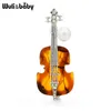 Broszki Wulibaby Pearl Volin Guitar for Women Brown Rhinestone Music Instruments Party Casual Broch Pins Prezenty