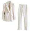 Dwuczęściowe spodnie szykowne biuro mody kobiety pojedyncze guziki biały blezer vintage długi rękaw Slim Fit Ladies Stylowe topy 221231