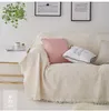 Stol täcker solid soffa täcker bomullspolyester för vardagsrummet beige grå rosa blå handduk lyxig filt tofs couch cover45