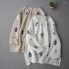 Women's Blouses Spring And Summer Style Mori Women's Blouse Linen Embroidered Nine Sleeve Loose Shirt Thin Solid Color
