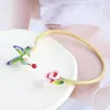 Bangle European And American Jewelry Fashion Hand-painted Enamel Glaze Three-dimensional Cute Hummingbird Pink Flowers Open Bracelet