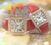 クライムプレミアムメンズレディース愛好家腕時計クォーツムーブメントタイムクロック本革ベルトダイヤモンドリングスクエアローマンダイヤル 3 ピンローズゴールドシルバータンク腕時計