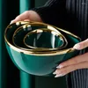 Bowls Nordic Luxury Green Glaze Ceramic In Gold Inlay Creative Salad Fruit Snack Soup Dessert Noodle Bowl Tray Kitchen Tableware
