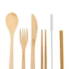 Set di posate Set di posate ecologiche portatili 7PCS Posate di bambù Coltello Forchetta Cucchiaio Cannucce riutilizzabili Bacchette Utensili da viaggio