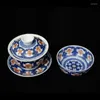 Pucharki spodki Jingdezhen porcelanowy ręcznie malowany niebiesko-biały podłoża czerwona miska herbata herbata