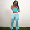 Женские спортивные костюмы мода 2 куски женские полосатые трубки Top Bodycon Ruffle Pant 2023 Летняя вечеринка наряды женская оптовая связь