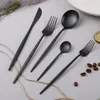 Dinnerware Sets 20Pcs Matte Black Tableware Kitchen Fork Knife Spoon Travel Cutlery Set Stainless Steel Flatware Drop