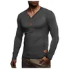 Men's T Shirts Men's Lim Fit Male Shirt Autumn And Winter Multi-button With Standard Solid Color Button V-neck Long Sleeves Basic