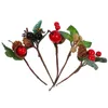 Christmas Decorations Pine Berry Artificial Picks Red Stems Branch Cones Pick Branches Craftswreath Flower Fake Holly Tree Wreaths Floral