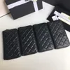 Clutch de couro italiano OUIO Bolsa de moedas de couro longa Caviar Porta-cartões de visita com zíper Carteira padrão