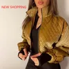 Mulheres para baixo parkas moda bomber jaqueta xadrez quente ouro preto parka mulheres streetwear algodão zíper jaquetas de inverno casual chique manga longa 221231