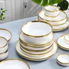 Plates High-quality Matte Gilt Rim White Porcelain Dinner Tray Kitchen Ceramic Tableware Dishes Rice Salad Noodles Bowl