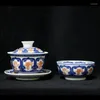 Pucharki spodki Jingdezhen porcelanowy ręcznie malowany niebiesko-biały podłoża czerwona miska herbata herbata