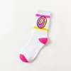 Men's Socks 6 Colors Cute Donut Print Men Women Sock Fashion Striped Cotton Long Novelty Skateboard Sweat-absorbing Deodorant Sox