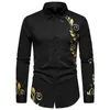 Men's Casual Shirts Mens Long Sleeve Rayon Tops Men Autumn Winter Single Breasted Lapel Leaf Print Beach Button Down Bodysuit Fitted Dress