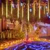 Cordes LED météore pluie lumière décoration de noël arbre lampe solaire chaîne étanche goutte de pluie glaçon jardin fête