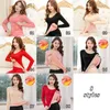 Women's Sleepwear Women's Lace V-neck Thermal Underwear Winter Slim Stretch Beauty Tops Bottoming Shirt Plus Velvet Thick Pajamas Solid