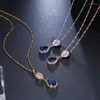 Pendentif Colliers Emmaya Rose et Bleu Mode Zircon Éblouissant Double Goutte D'eau Collier En Forme Pour Femmes Cadeau